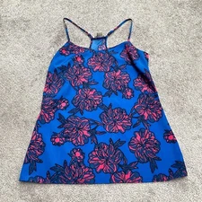 J.Crew Camisole Tank Top Womens 00 Blue Pink Floral Racerback Casual Tropical