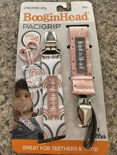 BOOGINHEAD Pacigrip 2 Pacifier Clips 0 + Months Pink and White PG2-MBOW