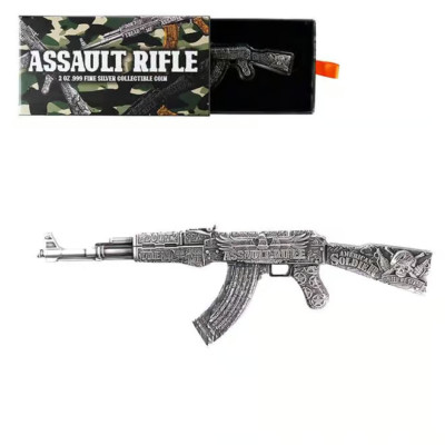 2024 Chad 2 oz Silver Antiqued Assault Rifle Shaped Coin w