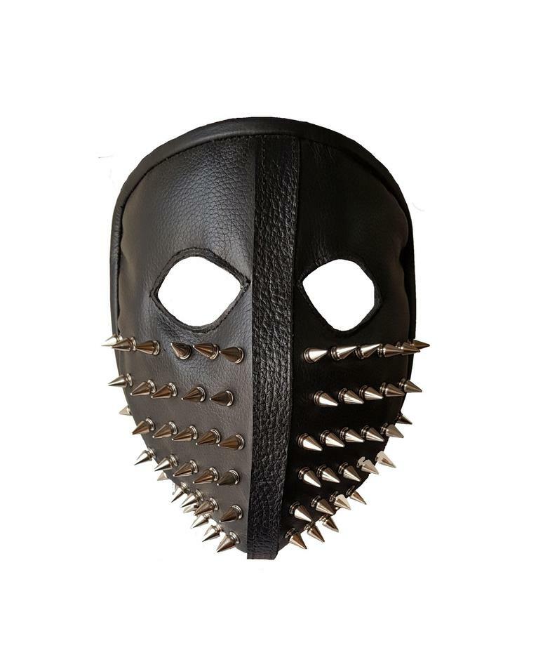 個人装備 Blood-sucking spiked mask Genuine Leather Mask Bondage Mask Full face spike Mask