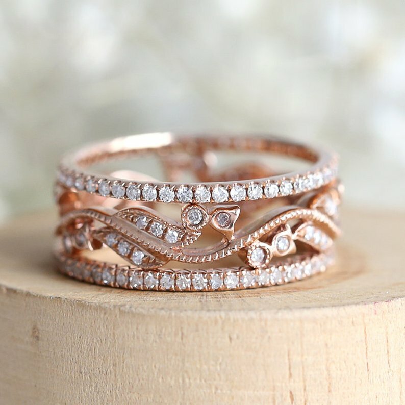 0.25Ct Simulated Diamond Eternity Ring Set in 14k Rose Gold Plated Silver