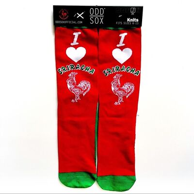 Odd Sox I Heart Sriracha Crew Socks Mens Womens Rooster Hot Sauce Novelty Gift