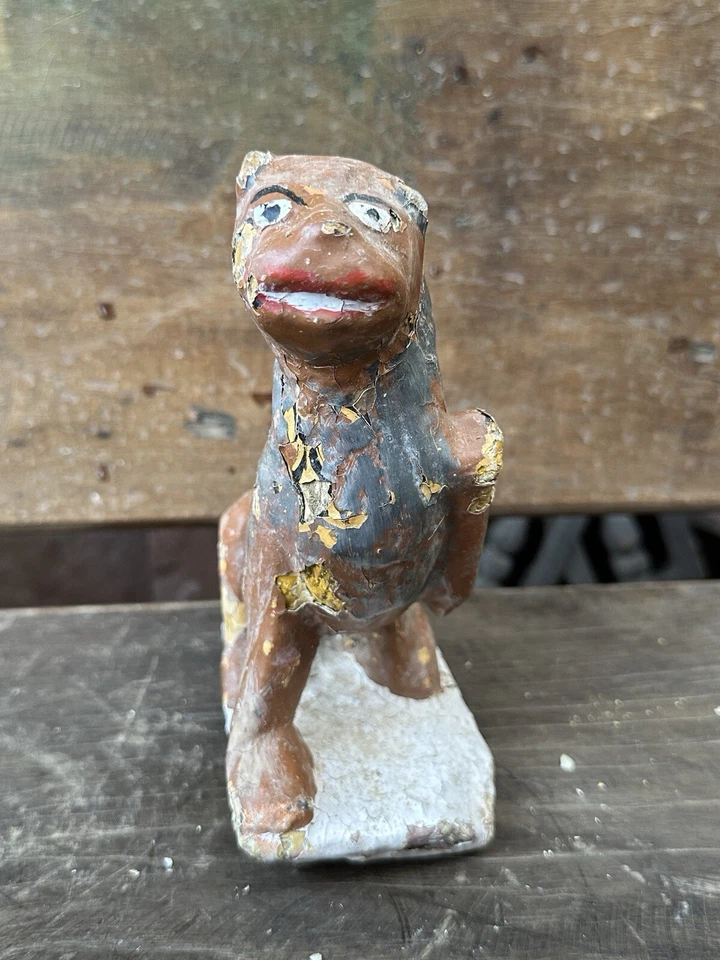 Antigua piedra antigua de 1700 rara escultura de león templo hindú antigua estatua pintada Foto 3 de 4