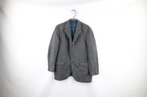 Vtg 50s Rockabilly Mens 44R Distressed Wool Tweed Herringbone Suit Jacket USA