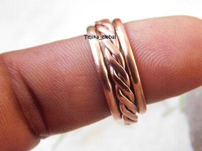 Braid Design Copper Spinner Ring, Handmade Anxiety Fidget spin Arthritis jewelry