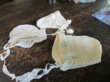 3 Vintage Baby Hat  Bonnets - Knit / Crochet