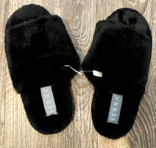 Serra Faux Fur Slipper Slides House Shoes Hand Washable Black Women's Size 5/6