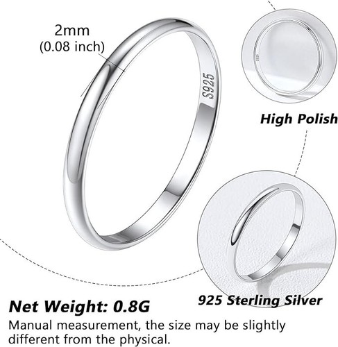 925 Sterling Silver Eternity Ring Wedding Band 2mm Stackable Silvora V1/2 20.5mm - Picture 5 of 6