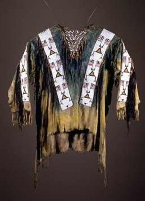 Native American Style Buckskin Beaded Powwow War Shirt w/ Fringe White Panels image 3