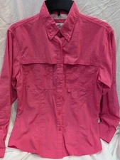World Wide Sportsman Women SMALL Fishing Shirt Coral Pink L/S Button Up Roll Tab