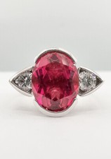 Designer 14k White Gold 4ct HOT Pink Rubellite Tourmaline VS .50ct Diamond Ring