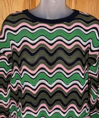 MISSONI Wavy 3-D Cotton Blend Crewneck Sweater Top Perforated Metallic Thread XS
