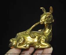 2.8'' Old Chinese dynasty bronze 24k gold gilt lucky Sika deer elk animal statue