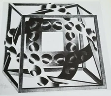 Necker CUBE WITH MAGIC RIBBONS (1957) by M C Escher Optical Illusion Print