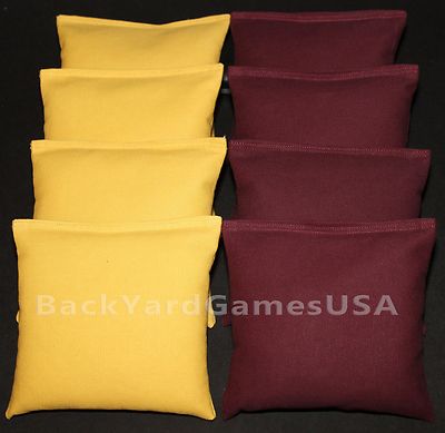 CORNHOLE BEAN BAGS Light Yellow & Maroon 8 All Weather Resin Filled 