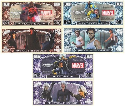 X-Men Set of 3 Million Dollar Bill Play Funny Money Novelty Notes + FREE SLEEVES
