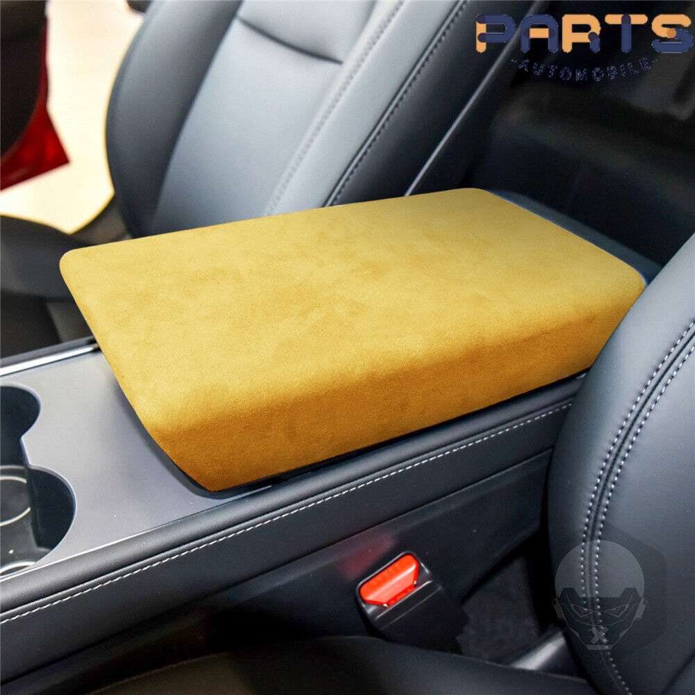 Yellow Suede Center Console Armrest Box Cover Trim Lid for Tesla 2017-22 Model-3