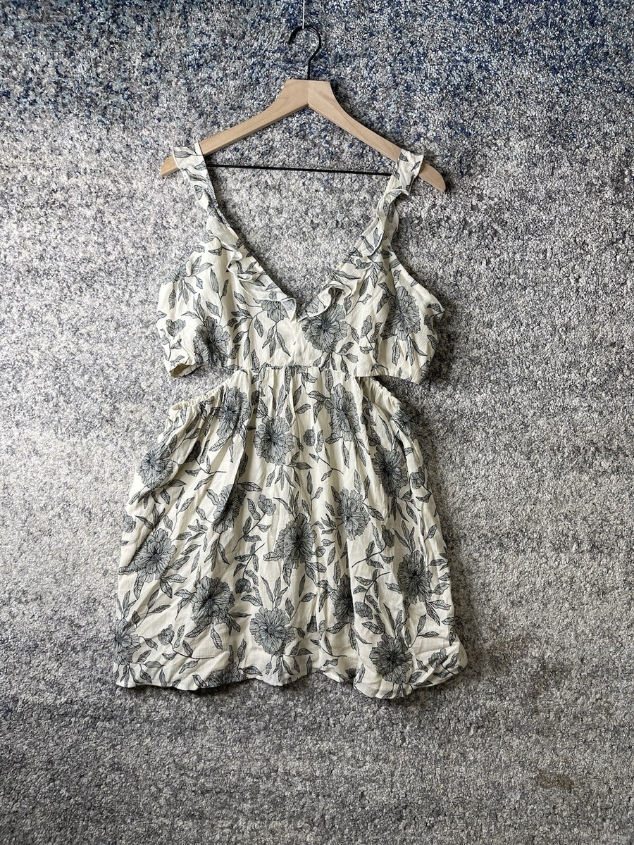 abercrombie ruffle mini dress Abercrombie & Fitch Ruffle Cutout Mini Dress Cream Floral XLP