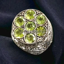Peridot Round Cut Gemstone With 925 Sterling Silver Ring For Men's #967