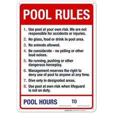 Pool Rules Sign, Red Pool Sign Inches, Rust Free .040 Fade Aluminum 10x14