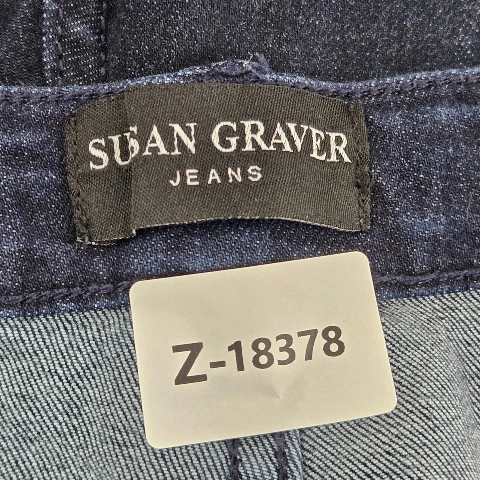 Susan Graver Women Jeans 22W Blue Wide Leg High Rise Dark Wash Cotton 24" Inseam - Image 2 of 4