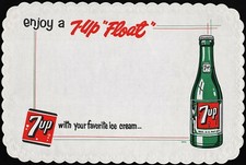Vintage placemat ENJOY A 7 UP FLOAT with the bubble girl bottle pictured n-mint+