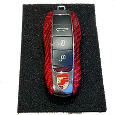 ROT Carbon Look Schlüssel Hülle passt für Porsche 911 Cayenne Macan 718 Caymann
