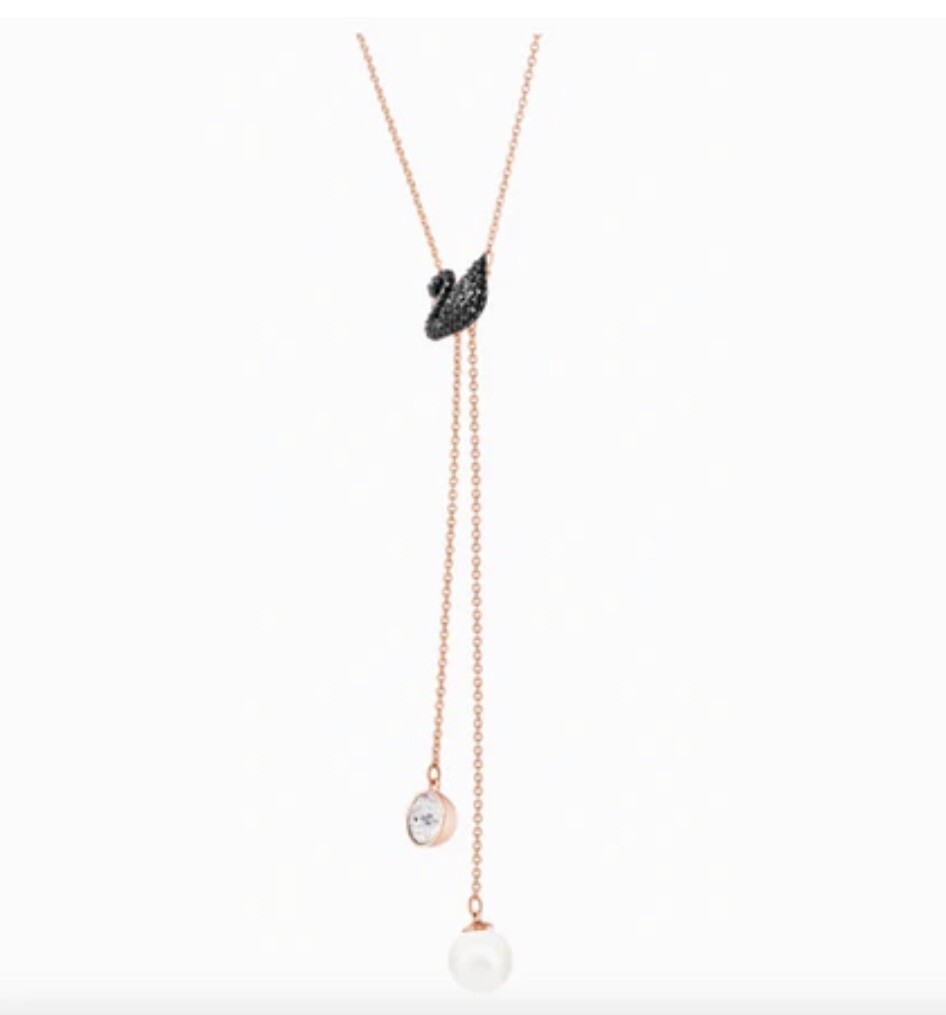 Swarovski Iconic Swan Double Y Jet / Rose Gold Necklace