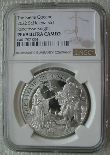 St.Helena Pound 2022 Silver Proof Coin Faerie Queene Redcrosse Knight NGC PF69