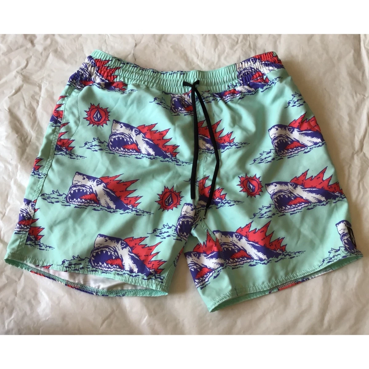 Volcom Shark Swim Trunks Beach Shorts Mens Size Medium EUC