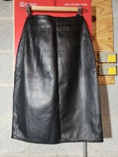 Size 6 Black Leather Lined Skirt From The 80s Vtg High waisted zip with slit