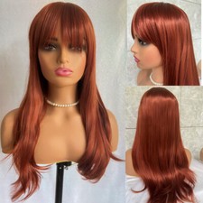 Long Straight Copper Red Abubun Synthetic Hair Wigs Women Natural Soft With Bang
