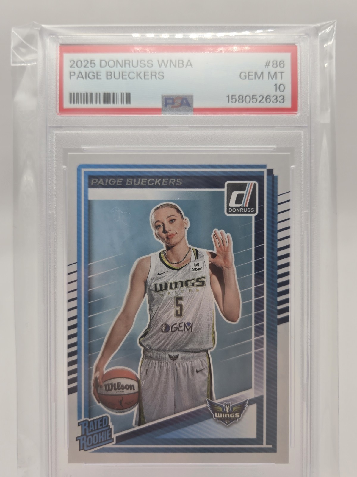 Panini Donruss WNBA 2025 Paige Bueckers Dallas Wings #86 Rated Rookie PSA 10 view 1