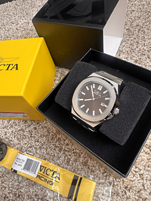 Invicta Racing Men s Quartz Sport Watch Brown Dial Silver SS Bracelet Date