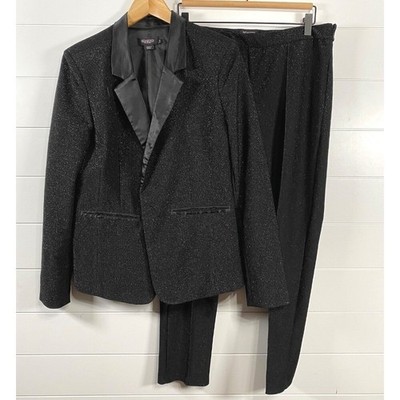 Soaked in Luxury Womens Ziggy Blazer Pants Suit Set sz M Black Formal Glitter