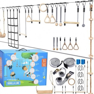 Slackline 60ft 880lb Outdoor Ninja Obstacle Course Pack Hyponix Warrior Kids