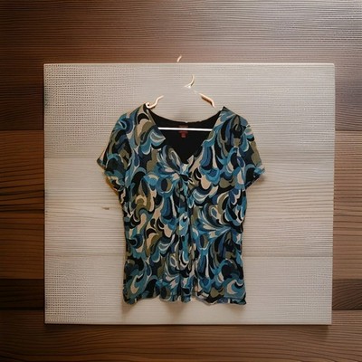212 Collection Shirt Women's XL V-Neck Twist Front Cap Sleeve Pullover Top