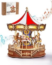 DIY 3D Wooden Puzzle for Adults, Classic Carousel Wood Puzzle Music Boxes,
