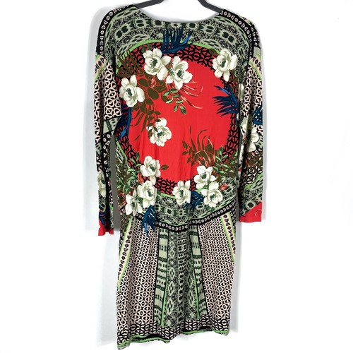 Etro, ETRO Mixed Print Dress Orange Black Floral Jersey Front Pocket Sz 44 IT / 8 US