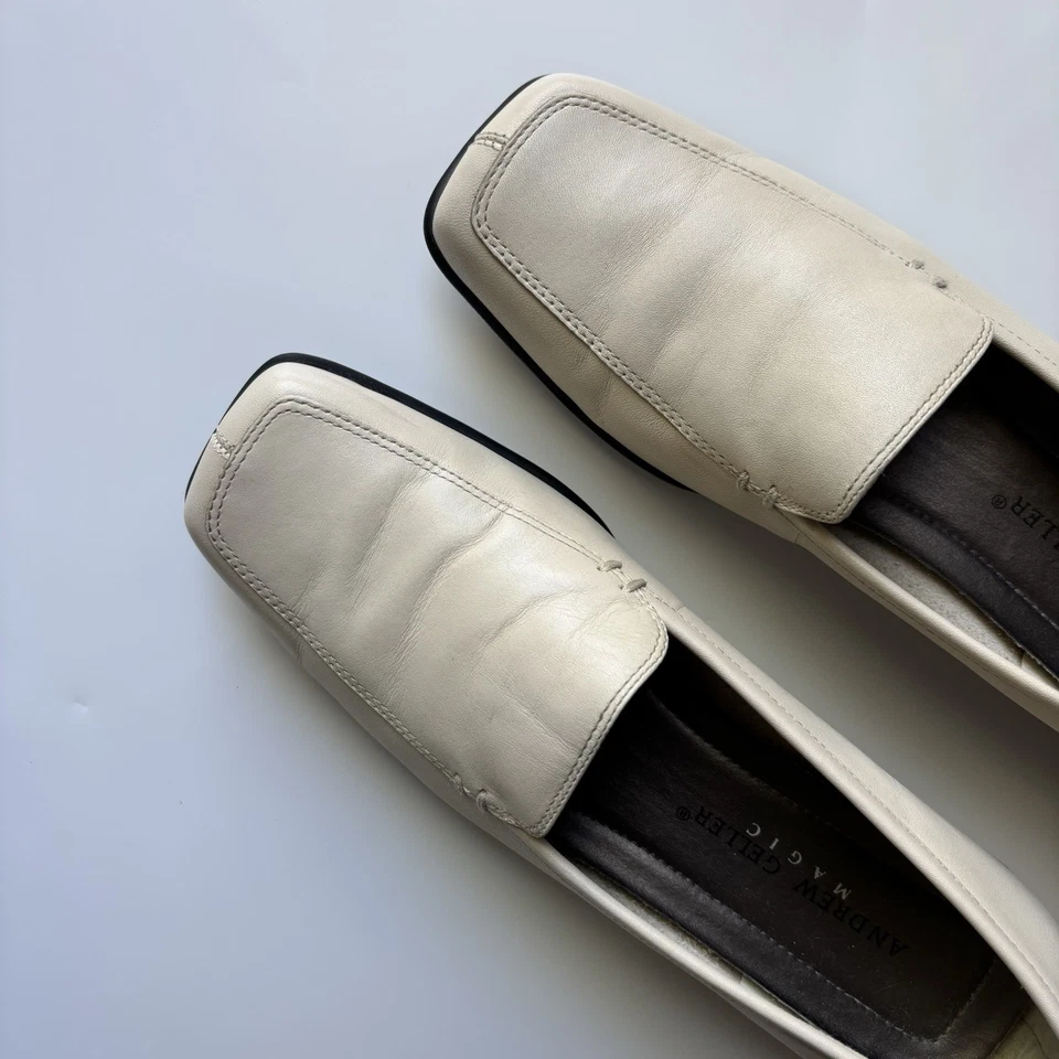 Vintage Andrew Geller Magic Leather Loafers Womens Size 6.5 Cream Square Toe - Image 3 of 4