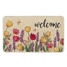 Spring Summer Tulips Welcome Doormat, Vibrant Colorful Floral Garden Doormats
