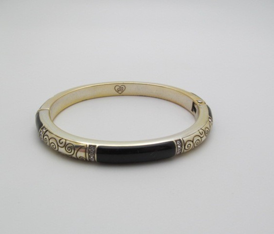 Brighton Silver Tone Solid Black Lacquer & Crysta… - image 1