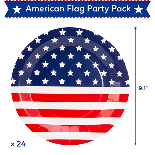 4th of July 144 Pcs Patriotic Party Supplies Dinnerware Set of 24 Plates,24 N... - Bild 2 von 7