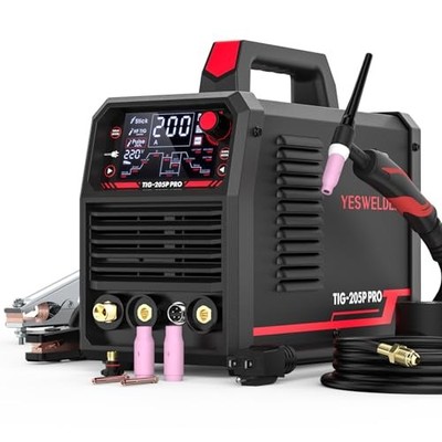 205A Tig Welder w Pulse Large LED Display, STICK/DC TIG/PULSE TIG 3 In 1, Dual V