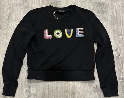 New Endless Rose Black Sweatshirt With Beaded LOVE Design Size XS