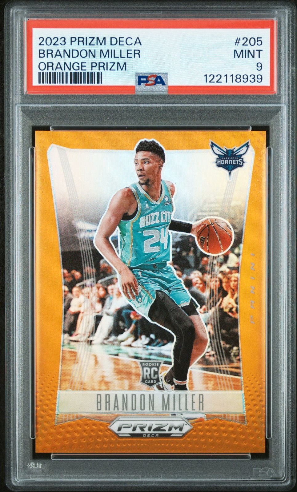 2023-24 Panini Prizm Deca - Brandon Miller #205 - Orange /49 - PSA 9 Mint