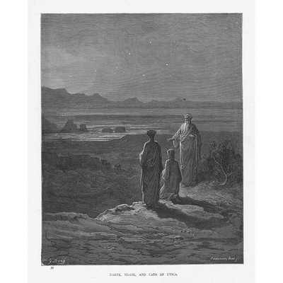 GUSTAVE DORE Dante, Virgil und Cato von Utica Purgatorio antiker Druck um 1880