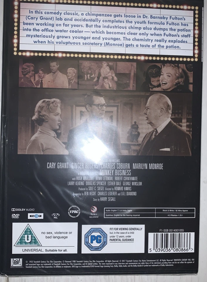 Monkey Business [DVD] Marilyn Monroe New & Sealed Comedy Classic Private Seller  - Image 2 of 2