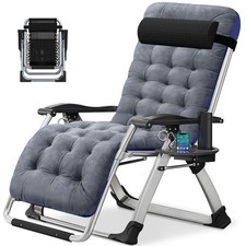 Folding Camping Zero Gravity Chair w/2 Sides Removable Pad/Headrest/Cup-Holder