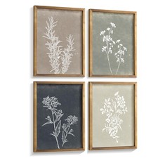 Botanical Wall Art Prints Framed Set of 4 12x16in